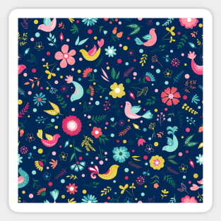 Floral & birds design in blue Sticker